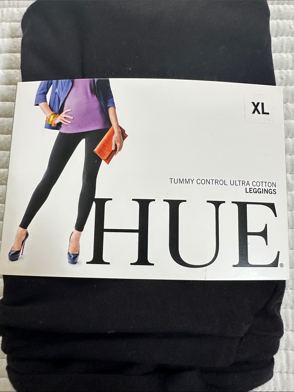 HUE Black Tummy Control Ultra Cotton Leggings, XL, NWT